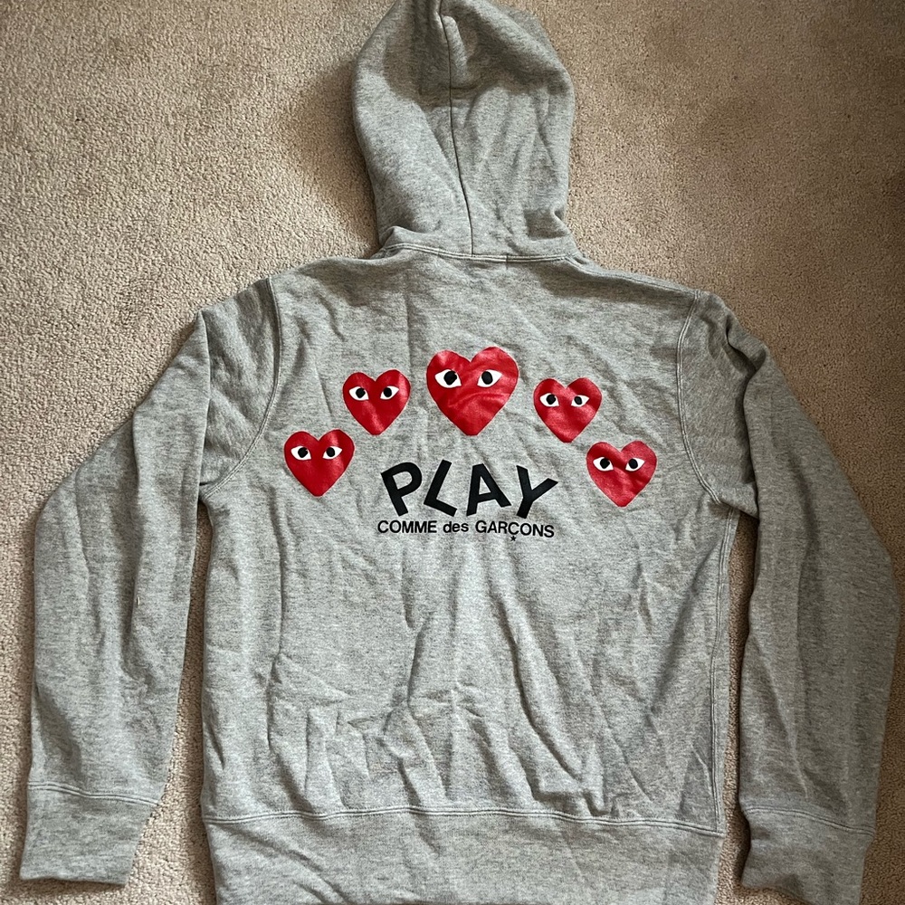 COMME des GARÇONS Play Grey Multi Logo Zip Hooded Sweatshirt (Women’s Large)